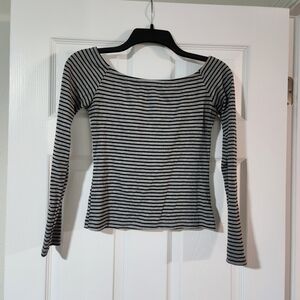 Charlotte Russe Black and Gray Striped Long Sleeve Top